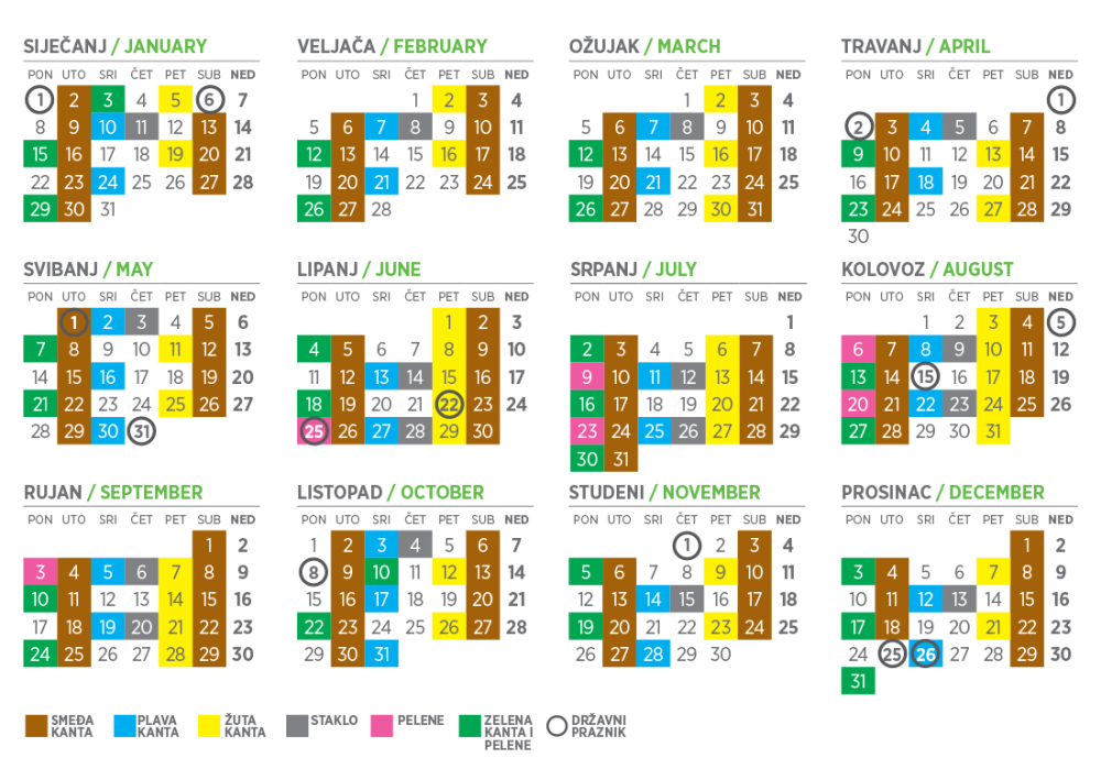 Tablica - raspored odvoza otpada 2018. godine
